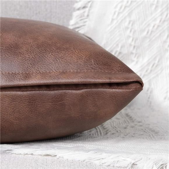 Set of 2Faux Leather Decorative Throw Pillow Covers Modern Solid Outdoor Cushion - Picture 4 of 6